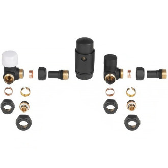 CERANO - Připojovací sada radiátorových ventilů s termostatickou hlavicí - rohová - černá matná