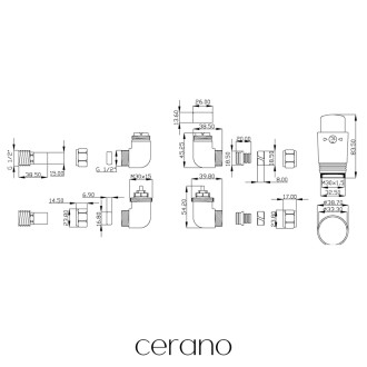 CERANO - Připojovací sada radiátorových ventilů s termostatickou hlavicí - rohová - černá matná