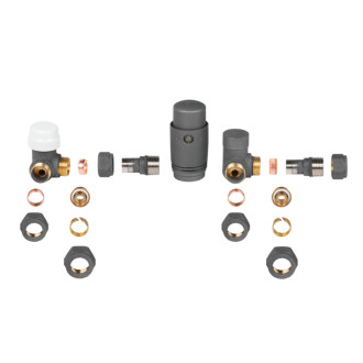 CERANO - Připojovací sada radiátorových ventilů s termostatickou hlavicí - rohová - šedá matná