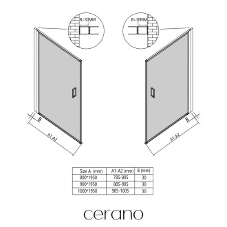 CERANO - Rozšiřovací profil pro sprchové dveře Porte L/P - černá - 30 mm