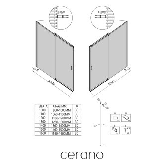 CERANO - Rozšiřovací profil pro sprchové dveře Santoro L/P - chrom - 30 mm
