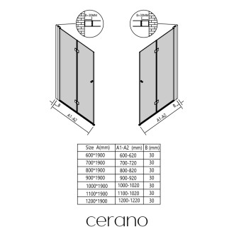 CERANO - Rozšiřovací profil pro sprchové dveře Volpe L/P - černá - 30 mm