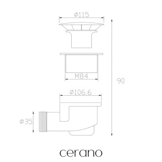 CERANO - Sifon sprchové vaničky 90mm - Flexi - DN40 - krytka bílá mat