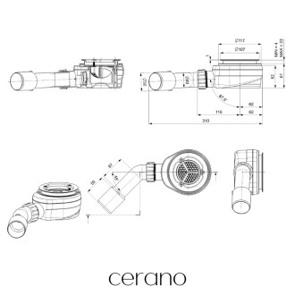 CERANO - Sifon sprchové vaničky 90mm - nízký - DN40/50 - příruba nerez