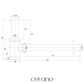 CERANO - Sifon umyvadlový - 5/4" - mosaz - DN32/250 mm - černá matná