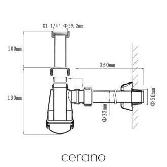 CERANO - Sifon umyvadlový - 5/4" - plast -  DN32-50/250 mm - bílá lesklá