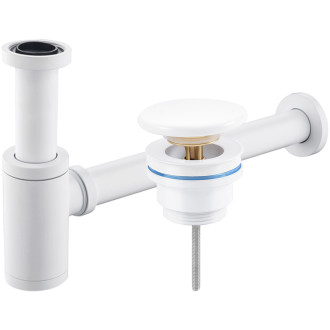 CERANO - Sifon umyvadlový - mosaz - DN32 mm s výpustí click-clack s přepadem - keramická zátka - bílá