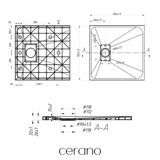 CERANO - Sprchová vanička čtvercová Gusto - SMC/minerální kompozit - strukturovaná bílá matná - 70x70x3 cm