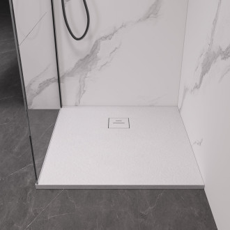 CERANO - Sprchová vanička čtvercová Pablo - SMC/minerální kompozit - strukturovaná bílá matná - 90x90x3 cm