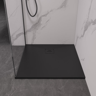 CERANO - Sprchová vanička čtvercová Pablo - SMC/minerální kompozit - strukturovaná černá matná - 80x80x3 cm