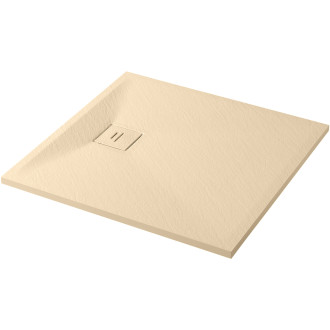 CERANO - Sprchová vanička čtvercová Pablo - SMC/minerální kompozit - strukturovaná ivory - 90x90x3 cm