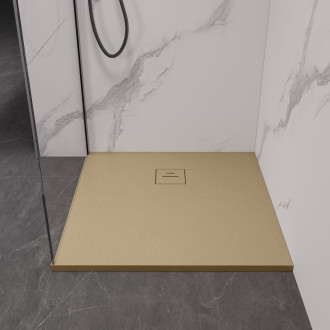 CERANO - Sprchová vanička čtvercová Pablo - SMC/minerální kompozit - strukturovaná ivory - 90x90x3 cm