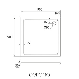 CERANO - Sprchová vanička čtvercová Piato - litý mramor - bílá lesklá - 90x90x3 cm