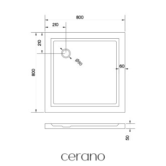 CERANO - Sprchová vanička čtvercová Soto - akrylát - bílá lesklá - 80x80x5 cm