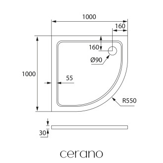 CERANO - Sprchová vanička čtvrtkruhová Piato - litý mramor - bílá lesklá - 100x100x3 cm