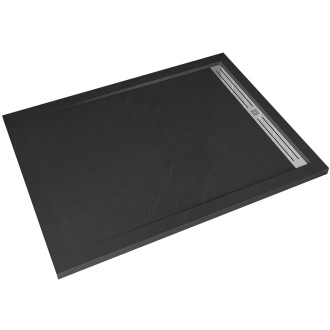 CERANO - Sprchová vanička obdélníková Docia - SMC/minerální kompozit - sifon + nerezový kryt - strukturovaná černá matná - 160x80x3 cm