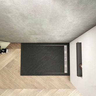 CERANO - Sprchová vanička obdélníková Docia - SMC/minerální kompozit - sifon + nerezový kryt - strukturovaná černá matná - 160x80x3 cm