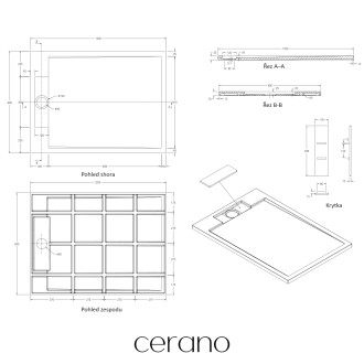 CERANO - Sprchová vanička obdélníková Loro - litý mramor - tmavě šedá - 120x90x3,5 cm