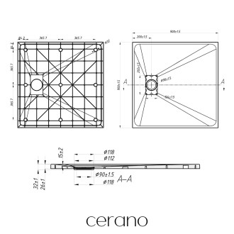 CERANO - Sprchová vanička čtvercová Gusto - SMC/minerální kompozit - strukturovaná černá matná - 90x90x3 cm