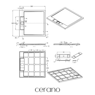 CERANO Sprchová vanička z litého mramoru čtvercová Loro bílá matná 90x90 cm CER-437087