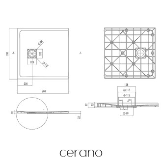 CERANO - Sprchová vanička čtvercová Pablo - SMC/minerální kompozit - strukturovaná ivory - 70x70x3 cm