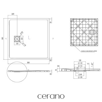 CERANO - Sprchová vanička čtvercová Pablo - SMC/minerální kompozit - strukturovaná ivory - 90x90x3 cm
