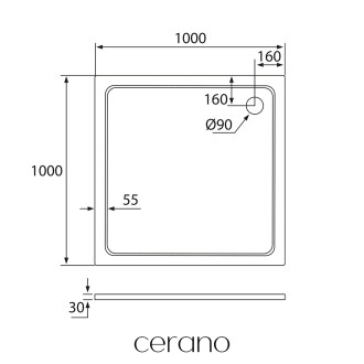 CERANO - Sprchová vanička čtvercová Piato - litý mramor - bílá lesklá - 100x100x3 cm