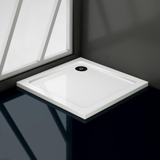 CERANO - Sprchová vanička čtvercová Piato - litý mramor - bílá lesklá - 80x80x3 cm