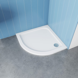 CERANO - Sprchová vanička čtvrtkruhová Piato - litý mramor - bílá lesklá - 80x80x3 cm