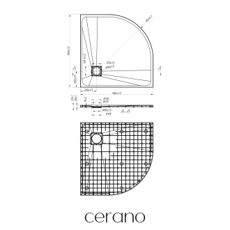 CERANO - Sprchová vanička čtvrtkruhová Quarto - SMC/minerální kompozit - strukturovaná bílá matná - 90x90x3 cm
