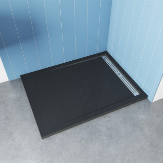 CERANO - Sprchová vanička obdélníková Docia - SMC/minerální kompozit - sifon + nerezový kryt - strukturovaná černá matná - 100x80x3 cm