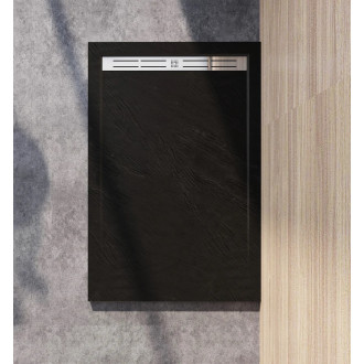 CERANO - Sprchová vanička obdélníková Docia - SMC/minerální kompozit - sifon + nerezový kryt - strukturovaná černá matná - 100x80x3 cm