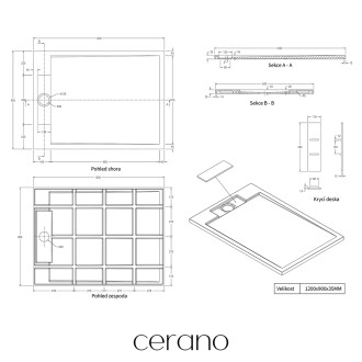 CERANO - Sprchová vanička obdélníková Loro - litý mramor - bílá matná - 120x90x3,5 cm