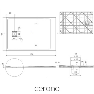 CERANO - Sprchová vanička obdélníková Pablo - SMC/minerální kompozit - strukturovaná bílá matná - 120x80x3 cm