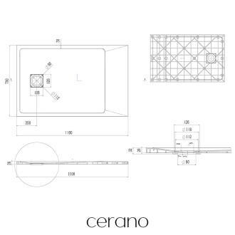 CERANO - Sprchová vanička obdélníková Pablo - SMC/minerální kompozit - strukturovaná černá matná - 110x70x3 cm