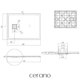 CERANO - Sprchová vanička obdélníková Pablo - SMC/minerální kompozit - strukturovaná bílá matná - 90x70x3 cm