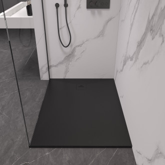 CERANO - Sprchová vanička obdélníková Pablo - SMC/minerální kompozit - strukturovaná černá matná - 140x90x3 cm