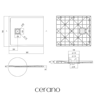 CERANO - Sprchová vanička obdélníková Pablo - SMC/minerální kompozit - strukturovaná černá matná - 80x70x3 cm