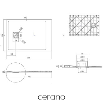 CERANO - Sprchová vanička obdélníková Pablo - SMC/minerální kompozit - strukturovaná ivory - 100x70x3 cm