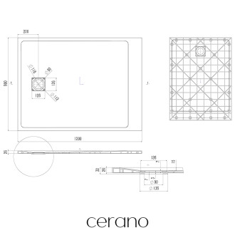 CERANO - Sprchová vanička obdélníková Pablo - SMC/minerální kompozit - strukturovaná ivory - 120x90x3 cm