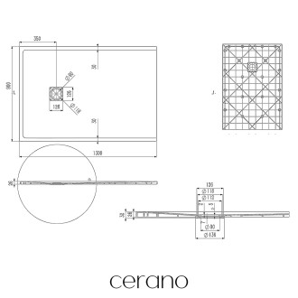 CERANO - Sprchová vanička obdélníková Pablo - SMC/minerální kompozit - strukturovaná ivory - 130x90x3 cm