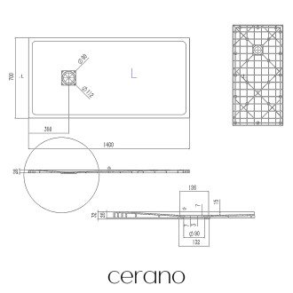 CERANO - Sprchová vanička obdélníková Pablo - SMC/minerální kompozit - strukturovaná ivory - 140x70x3 cm