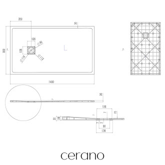 CERANO - Sprchová vanička obdélníková Pablo - SMC/minerální kompozit - strukturovaná ivory - 140x80x3 cm