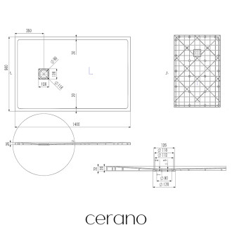 CERANO - Sprchová vanička obdélníková Pablo - SMC/minerální kompozit - strukturovaná ivory - 140x90x3 cm