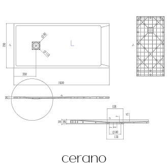 CERANO - Sprchová vanička obdélníková Pablo - SMC/minerální kompozit - strukturovaná ivory - 150x70x3 cm