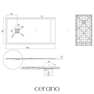 CERANO - Sprchová vanička obdélníková Pablo - SMC/minerální kompozit - strukturovaná ivory - 150x80x3 cm