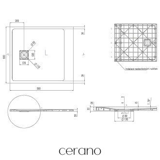 CERANO - Sprchová vanička obdélníková Pablo - SMC/minerální kompozit - strukturovaná ivory - 90x80x3 cm