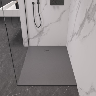 CERANO - Sprchová vanička obdélníková Pablo - SMC/minerální kompozit - strukturovaná šedá - 140x90x3 cm