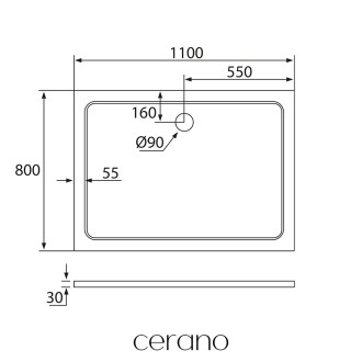 CERANO - Sprchová vanička obdélníková Piato - litý mramor - bílá lesklá - 110x80x3 cm