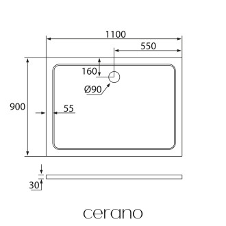 CERANO - Sprchová vanička obdélníková Piato - litý mramor - bílá lesklá - 110x90x3 cm